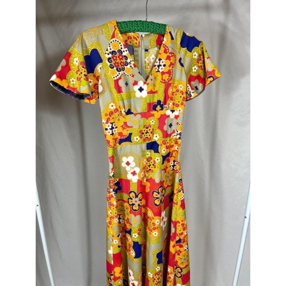 VINTAGE Dress Handmade Boho Floral Flutter Sleeve | J14 - Picture 7 of 8